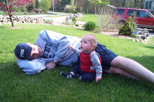On the grass with Dad